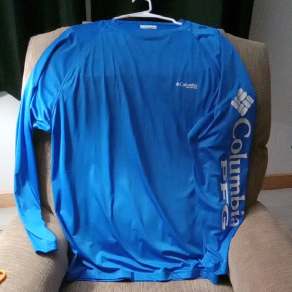 Columbia Bright Blue Long Sleeve Logo Performance Fishing Shirt